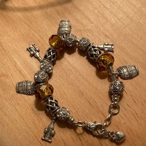 Wine bracelet fits any size-adjustable, silver with amber gems